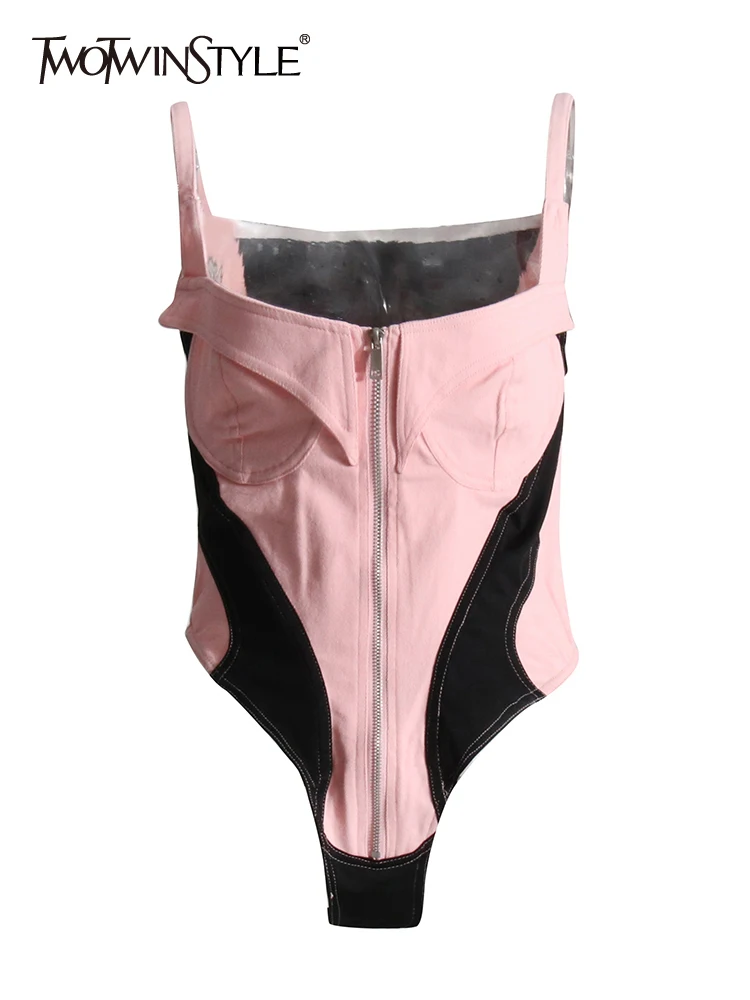 

Женский джинсовый комбидресс TWOTWINSTYLE, голубой комбидресс с квадратным вырезом, Туника без рукавов, на молнии, 2023