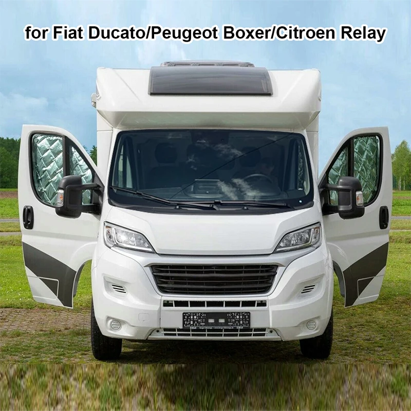 Фото 2 шт. термозащитные шторки на передние окна кабины для Fiat Ducato, Peugeot Boxer, Citroen Relay 2006+ (аксессуары для экстерьера автодома) №5