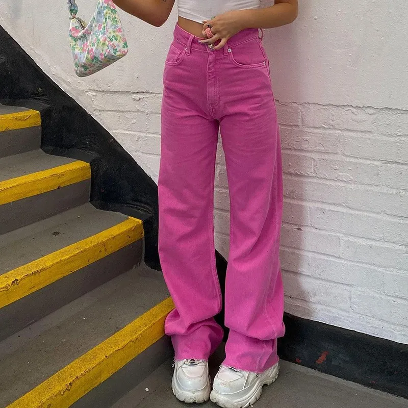 

Women's Fashion Solid Color Low Waist Straight Jeans Casual Pants Trousers