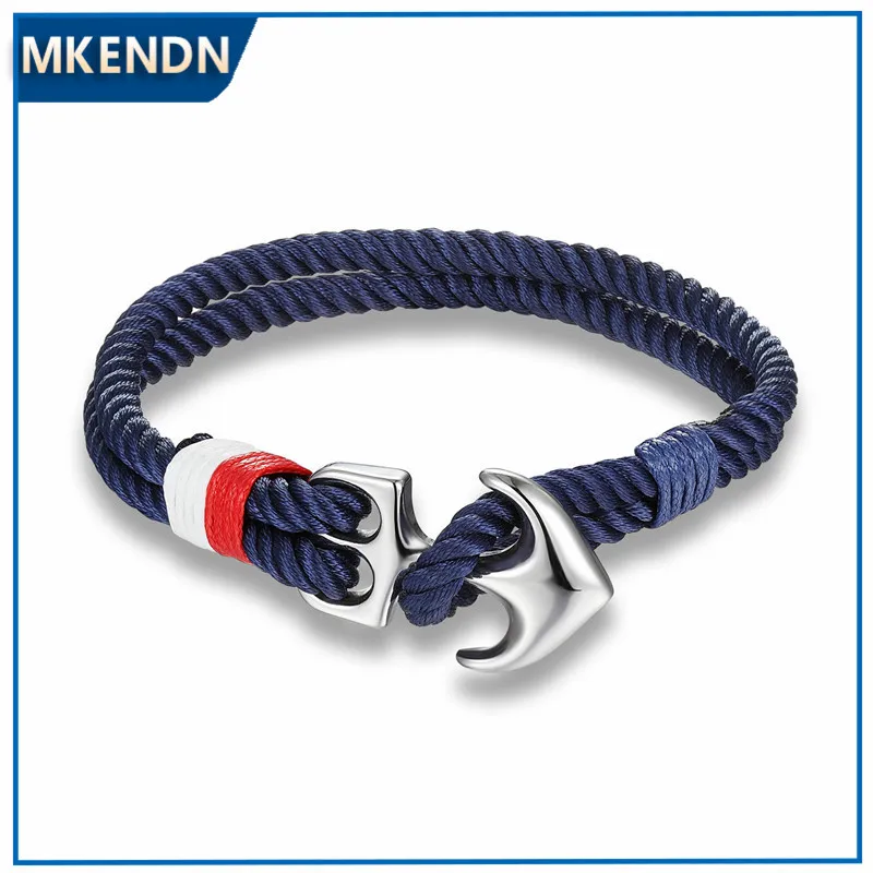 MKENDN High Quality Anchor Bracelets Men Charm Nautical Survival Rope Chain Paracord Bracelet Male Wrap Metal Sport Hooks