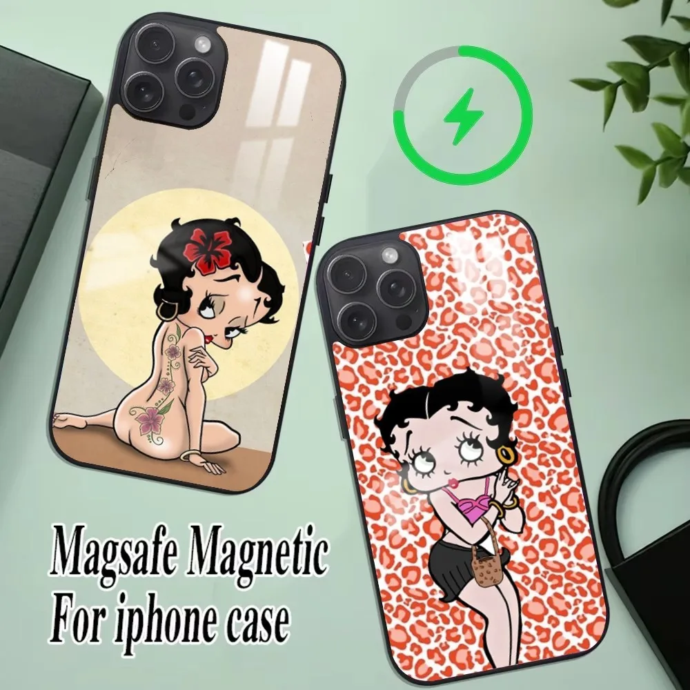 Чехол для телефона B-Betty-Cute-Boop iPhone 16 15 14 13 12 11 Pro Max Plus Mini Magsafe Mirror беспроводной