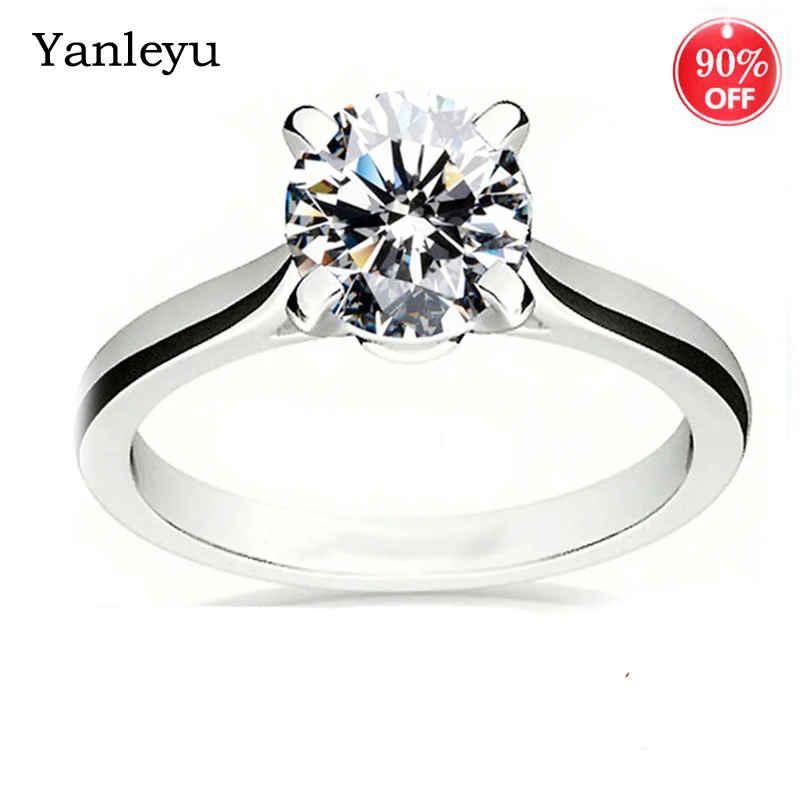 

Yanleyu Luxury 18K White Gold Color Wedding Jewelry 2 Carat Round Cubic Zirconia Solitaire Ring for Women Gift Wholesale