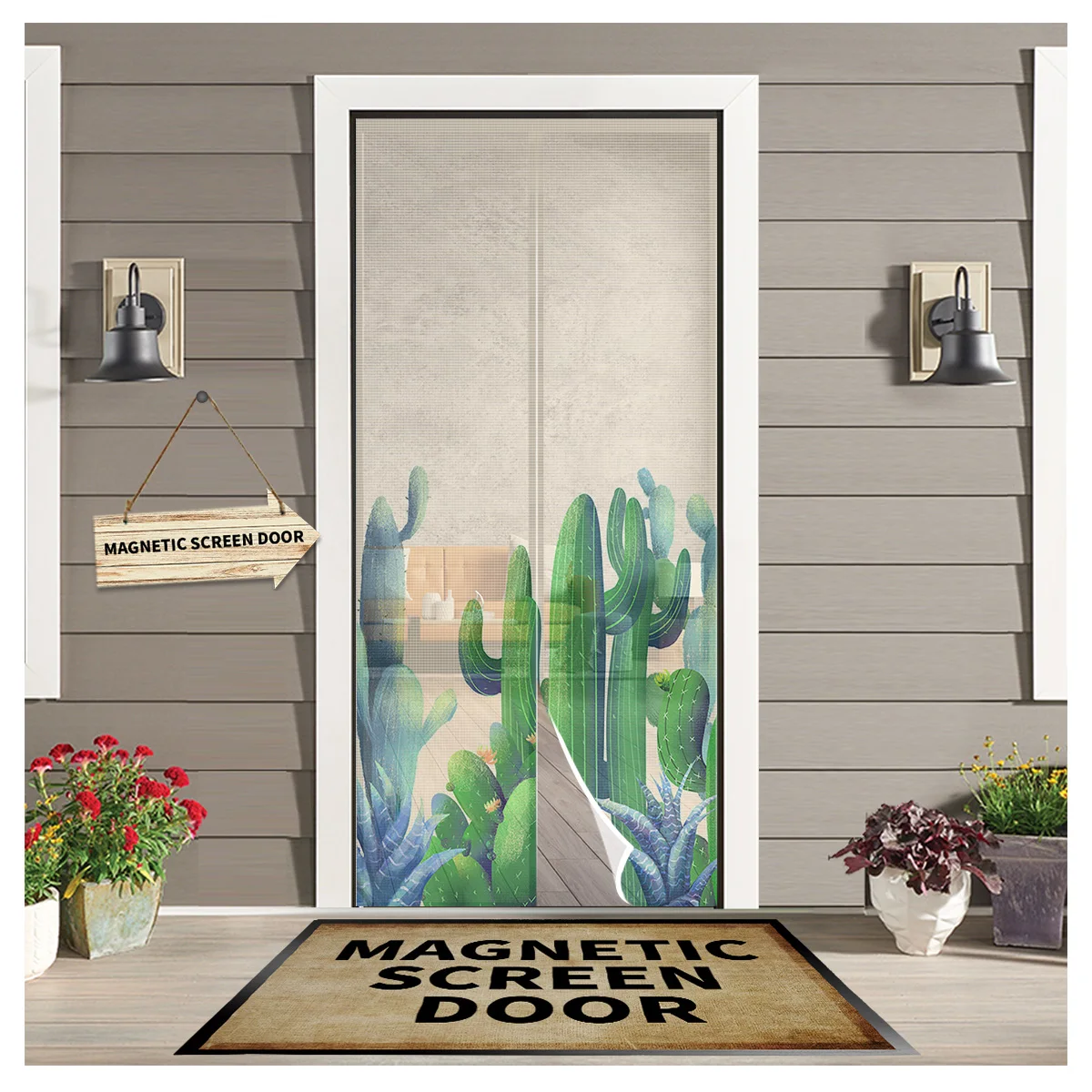 

Tropical Plant Cactus Succulent Modern Magnetic Mosquito Door Curtain Anti Mosquito Insect Fly Bug Bedroom Door Curtain