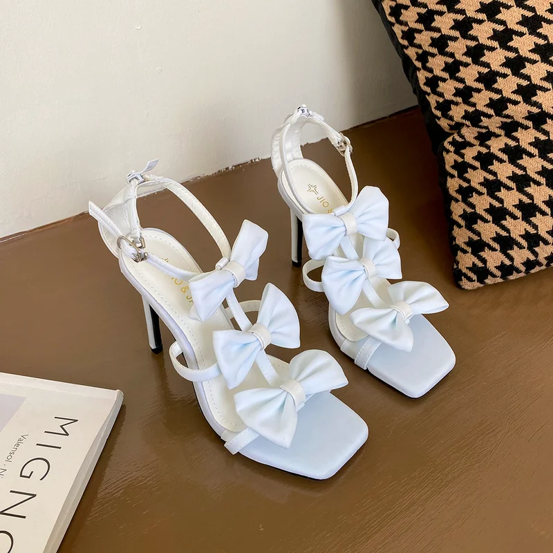 

Women's Summer Sandals Leather Transparent Heel Pumps 2023 High Heels Woman Sexy Square Toe Thick Soled Yellow Party Shoes