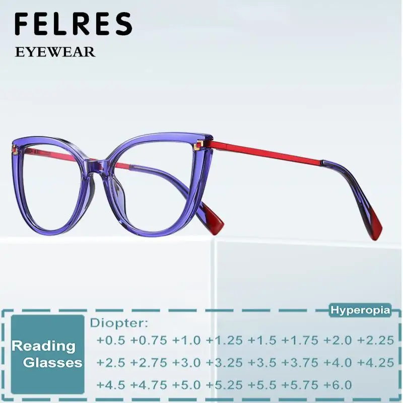 Модные очки для чтения с защитой от синего света прозрачные кошачий глаз женская