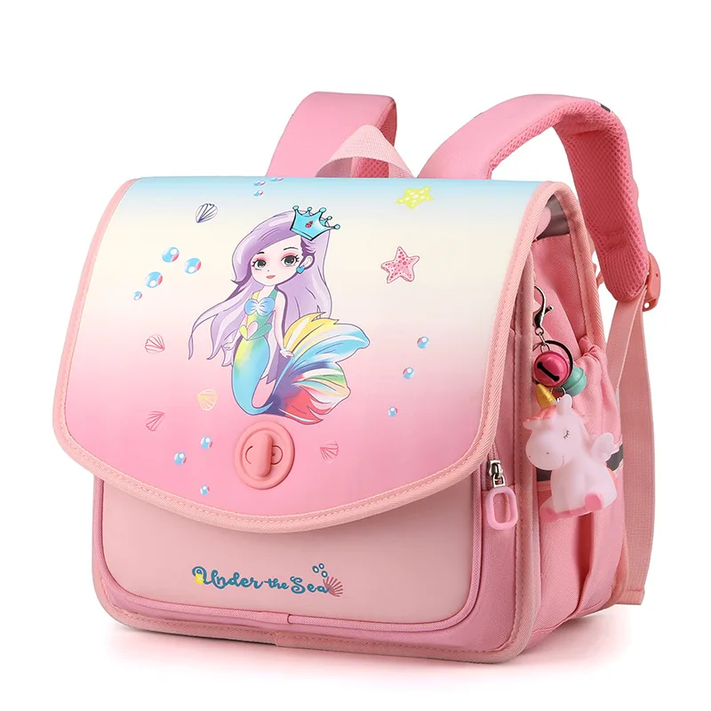 Drop Shipping Kids Cartoon School Bag for Girls Primary Backpacks Grades 1-3 Primary Student Children Waterproof Hasp Schoolbag