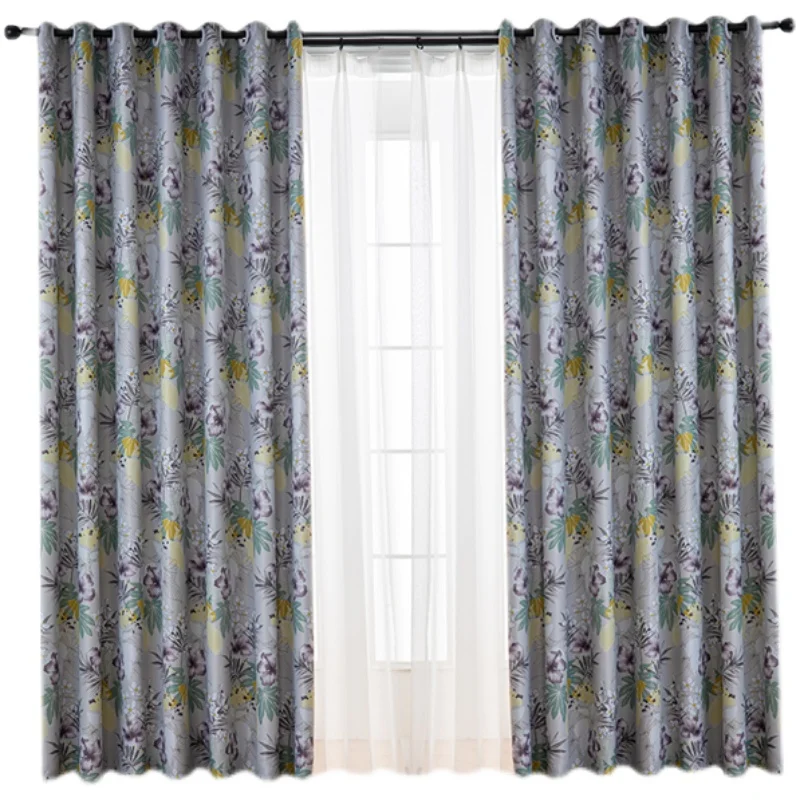 Занавески в американском сельском пасторальном стиле с фиолетовым принтом для