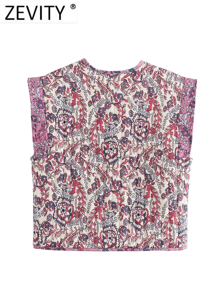 Женская приталенная куртка в винтажном стиле Zevity 2024 модель с цветочным принтом и