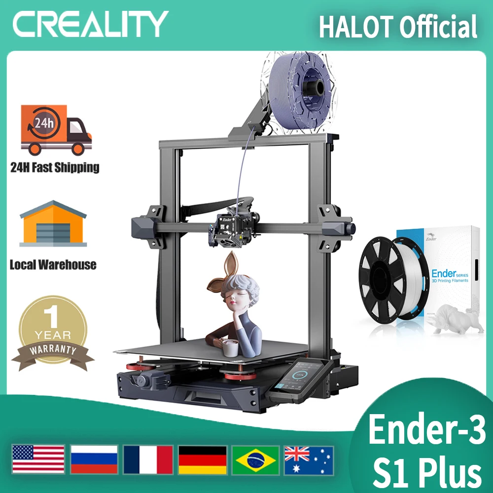 Creality Ender-3 S1 Plus 3D Printer Auto-leveling CR-Touch Sprite Dual-Gear Direct Extruder 300x300x300mm + 1kg PLA Filament