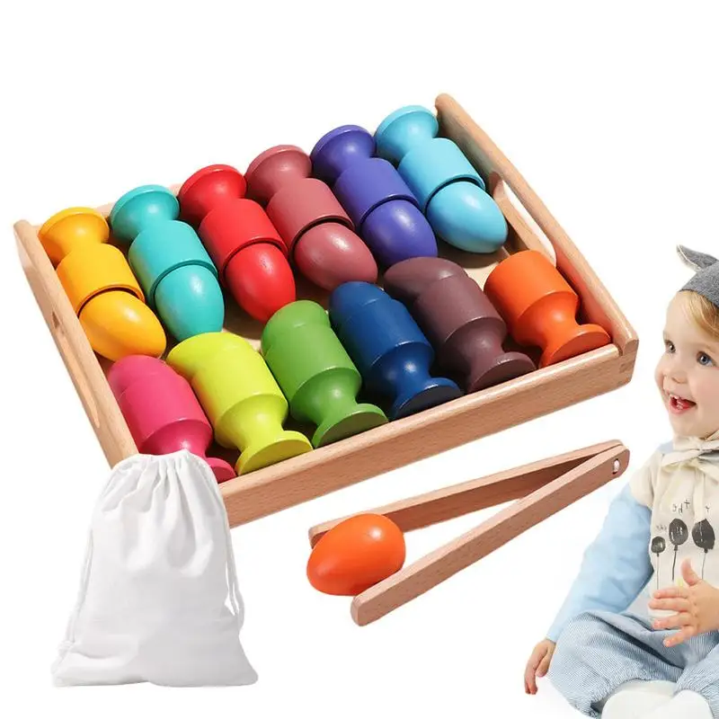 

Montessori Egg Cup Toy Color Sorting Toy For Kids Wooden Educational Montessori Toys Enhance Hands-on Ability And Parent-Child