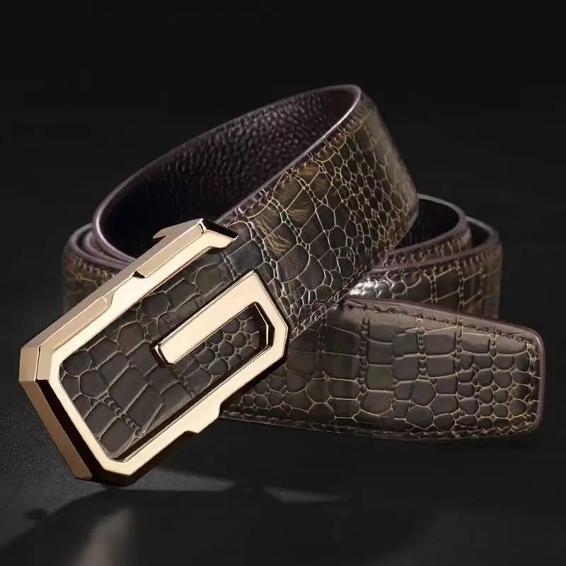 Men's Slide Buckle Business Simple Casual Leather Male Luxury Fashionable Belt For Men