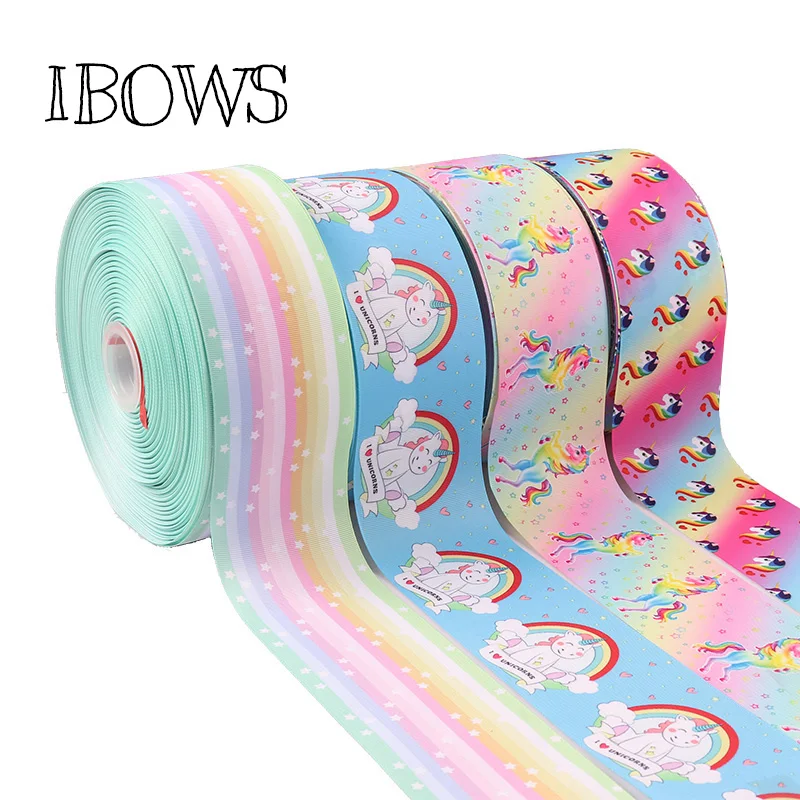 

2Yards 3"(75mm)Grosgrain Ribbon Cute Unicorn Printed Rainbow Star Tape DIY Hair Accessories Holiday Decorations Materials