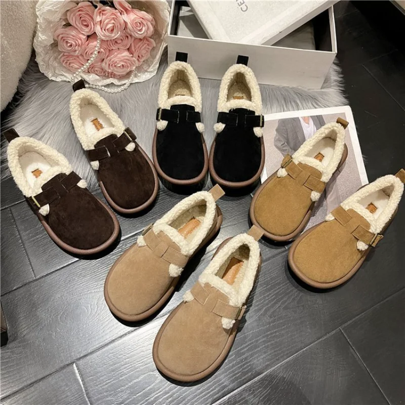Winter Snow Boots Women Boots Flat Sole Non-slip Plush Warm Vintage Ladies Boots Bota Feminina Lightweight Slip-on Ankle Boots