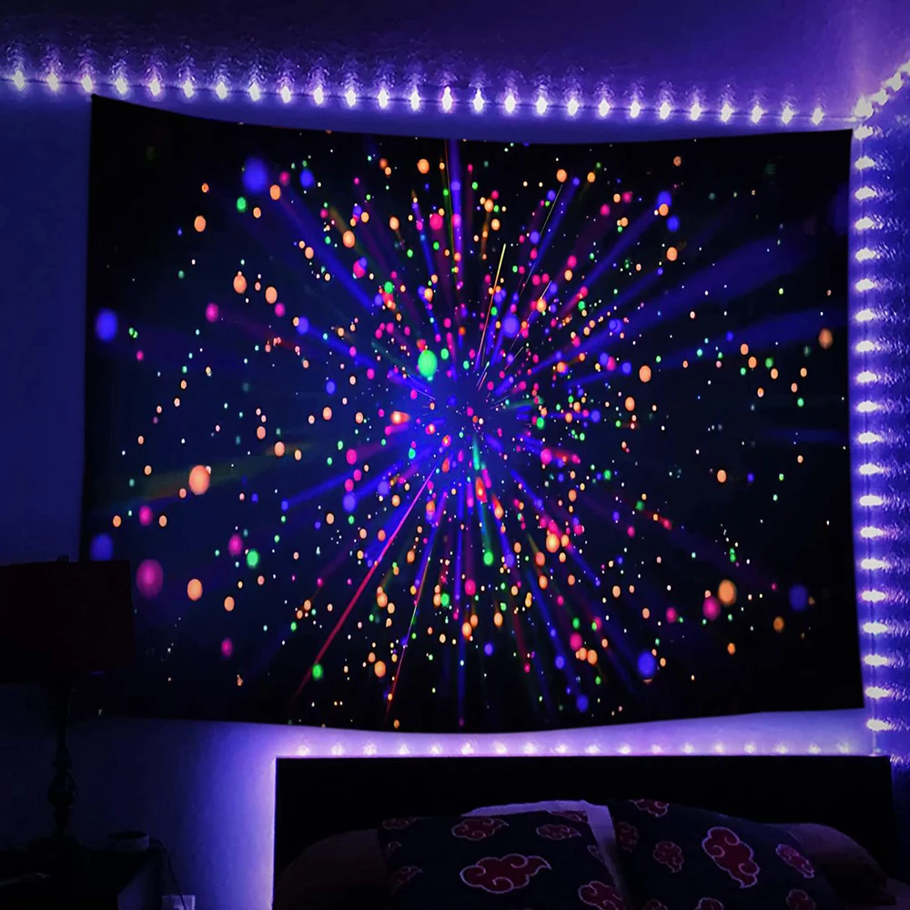 

Mystery Universe Starry Sky Space UV Reactive Fluorescent Tapestry Wall Hanging Trippy Planet Black Light Tapestries For Bedroom