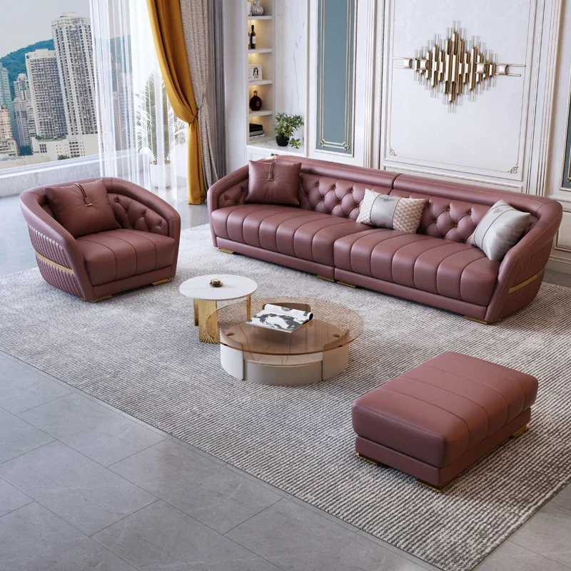 Постмодернистский светлый роскошный кожаный диван из воловьей кожи элитный