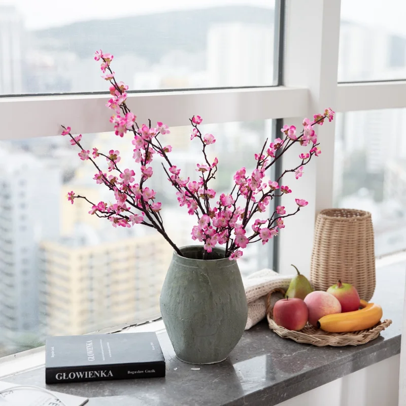 

New 70cm Plum Cherry Blossoms Artificial Silk Flowers Flores Sakura Tree Branches Home Table Living Room DIY Wedding Decoration