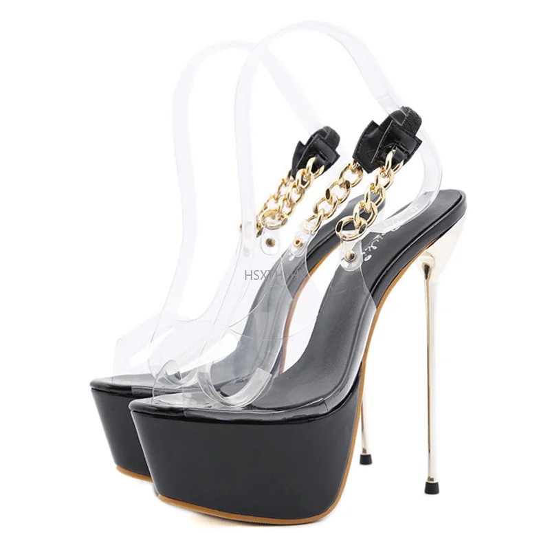 

2022 Summer Sexy Club Gladiator Sandals Chain Platform Back Strap Sandals Women Transparent Women Pumps 17CM