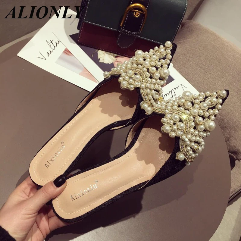

Alionly Женские сандалии Rhinestone Pointed Toe Women's Slippers Shoes for Women 2022 New Summer Size 35-39