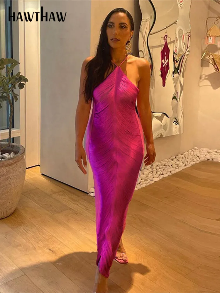 

Женское сексуальное облегающее вечернее длинное платье Hawthaw с лямкой на шее для вечерние и клубов, уличная одежда 2022, летняя одежда, оптовая ...