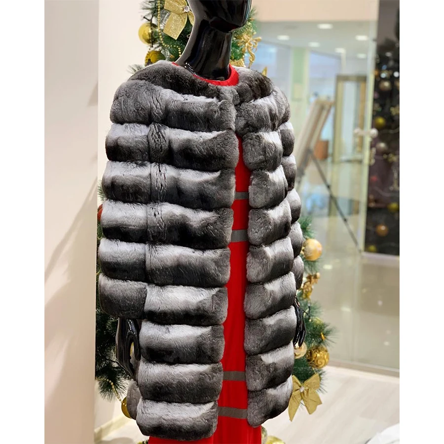 

Женская Шуба из натурального меха шиншиллы, зимняя шуба из натурального меха кролика Рекс, 2023