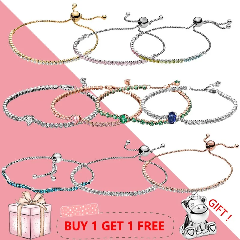 

2022 Winter New Style 100% 925 Sterling Silver Shiny Heart-shaped Tennis Bracelet For Ladies Fashion Luxury Brand Jewelry