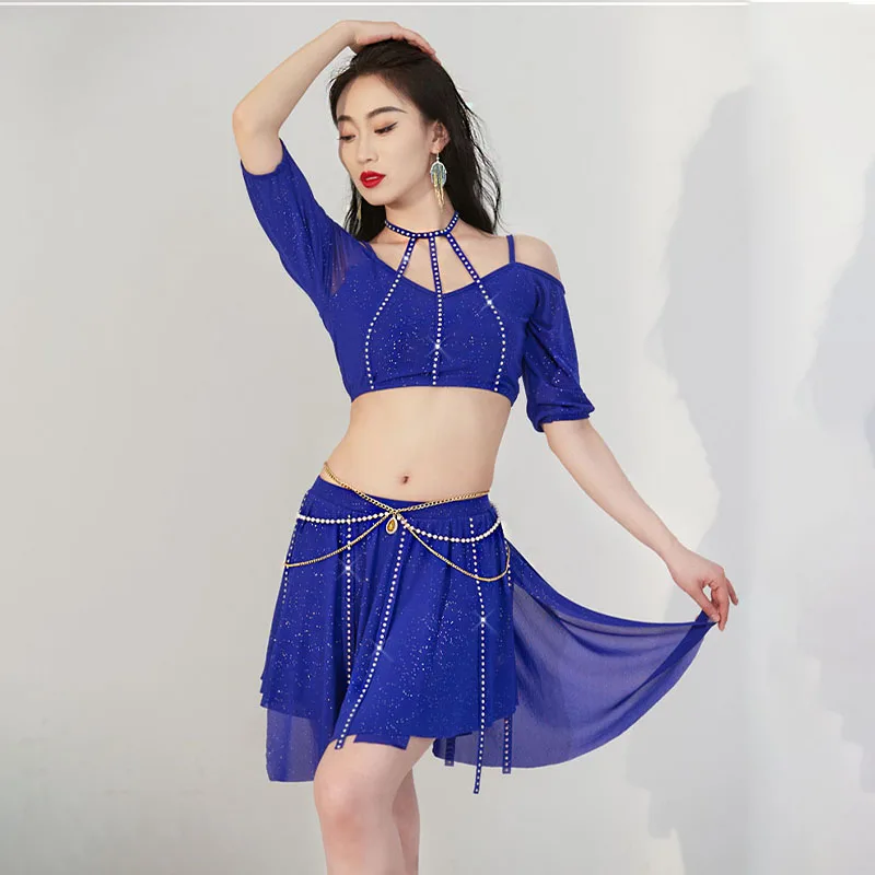 

Belly Dance Training Clothes for Women Short Sleeves Top+short Skirt 2pcs Oriental Professional Clothes Girl's Bellydance Outfit