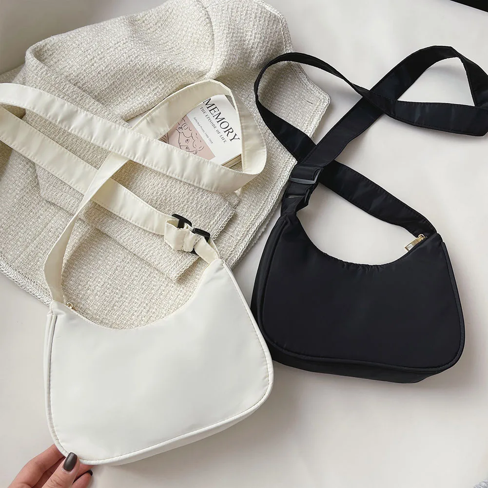 

Стильная женская сумка на плечо, однотонные винтажные нейлоновые дорожные дамские сумочки на молнии, с полумесяцем и подмышками