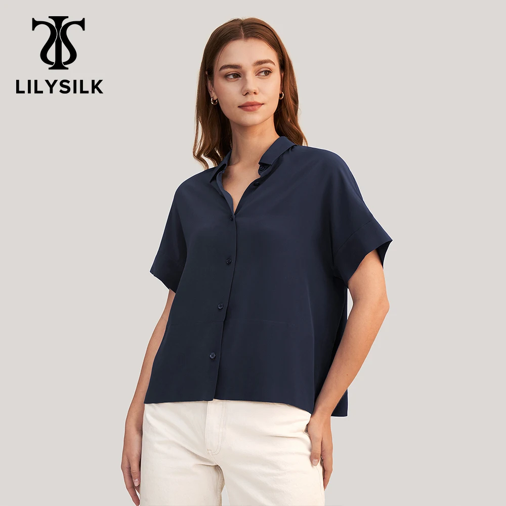 

Рубашка LILYSILK Женская шелковая, элегантный повседневный топ с коротким рукавом, свободная одежда на пуговицах, необходимая вещь, бесплатная ...