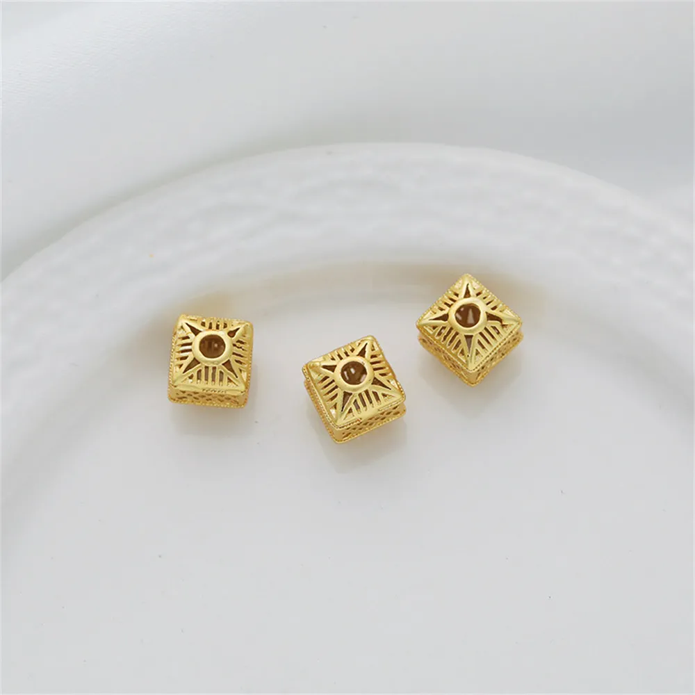 

1pcs 18k dumb gold Ancient Method Gold three-dimensional 6mm square box Lantern bead chain diy handmade ornament accessories