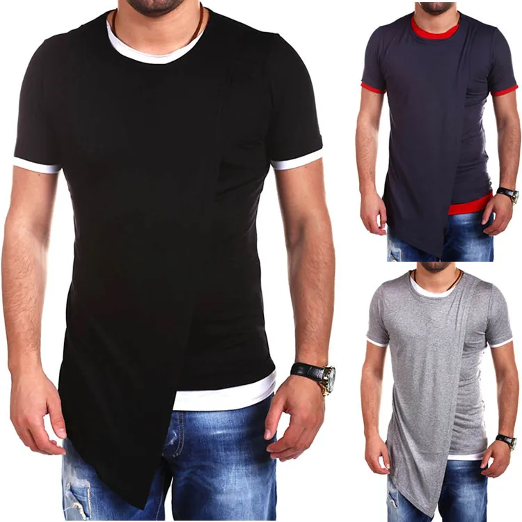 

2021 New Men's Trim False two matching color Round collar Short sleeve T Shirt short sleeve for teenagers
