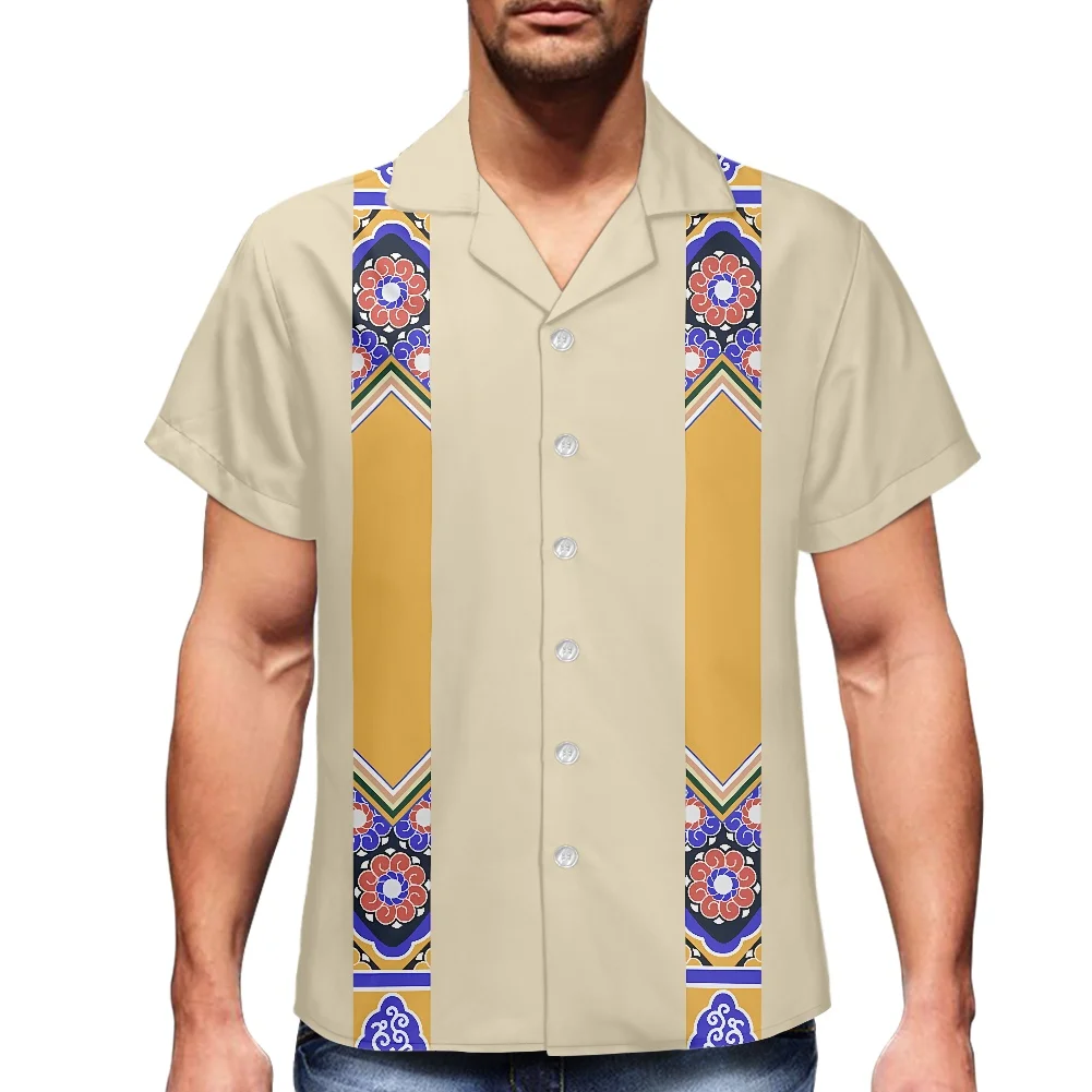 White Men Shirts Short Sleeve Polynesia Tribal Fashion Ribbon printing Mens Luxury Shirt Oversized Custom Button Down Shirt Men
