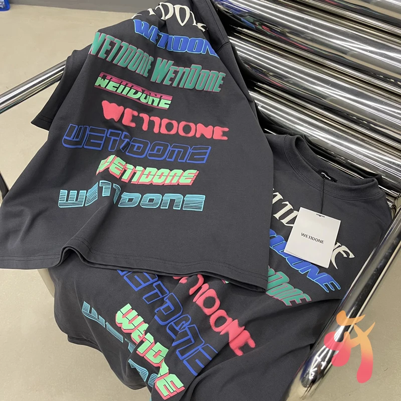 

Welldone T-shirts Color Barrage Logo Short-sleeved Welldone Male Female Loose Letter Printed Tshirt
