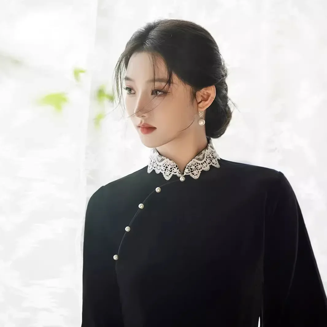 Осенне-зимнее бархатное платье Cheongsam в китайском стиле повседневное свежее