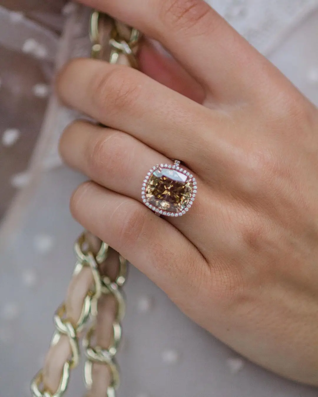 JOVOVASMILE Champagne Moissanite Diamond Ring 8carat 12x11mm Crushed Ice Cushion Cut Real 18k Rose Gold Jewelry for Women