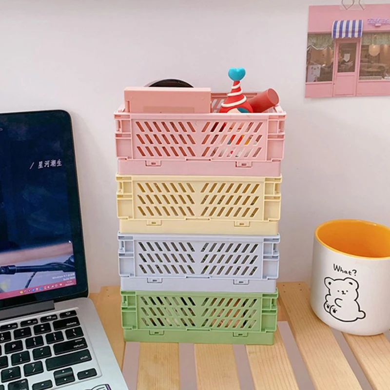 

5 Color Ins Storage Baskets Foldable Stackable Student Desktop Tape Stationery Toy Cosmetic Plastic Container Organizer Box