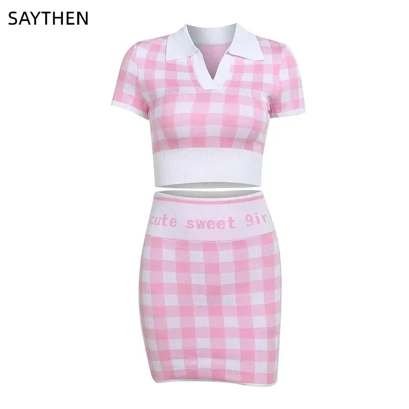 

SAYTHEN, Новинка лета 2022, новинка, Женская шерстяная юбка-топ с коротким рукавом и V-образным вырезом