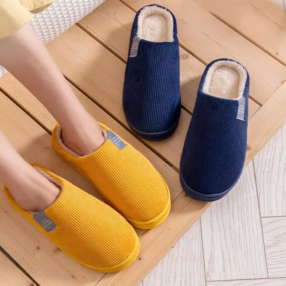 

Winter Fashion Warm Cotton Slippers Home Shoes Simple Non-slip Indoor Slides Corduroy Everyday Couple Slipper Male Female Shoes