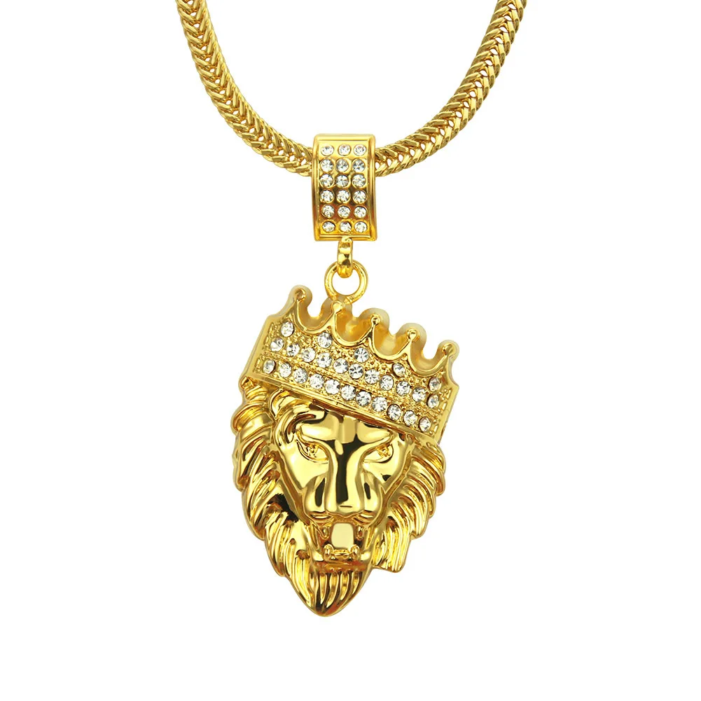 

European And American Hip-hop Pop Men's Domineering Punk Three-dimensional Diamond-encrusted Lion Head Pendant Necklace