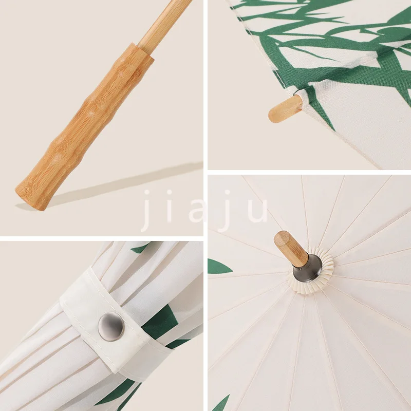 Paraguas varilla recta estilo antiguo mango madera chino 16. hu männ bambú largo