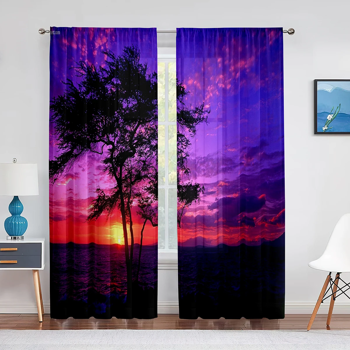 

Ocean Sunset Tree Dusk Sky Seaside Sheer Voile Curtain for Living Room Transparent Tulle Window Curtains for Bedroom Decoration