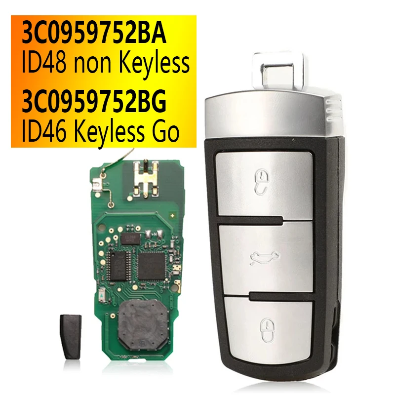 

RIOOAK For VW Passat B6 3C B7 Magotan CC 3 Buttons Keyless Car Remote Key with ID48 ID46 Chip 3C0959752BA 3C0959752BG 433mhz