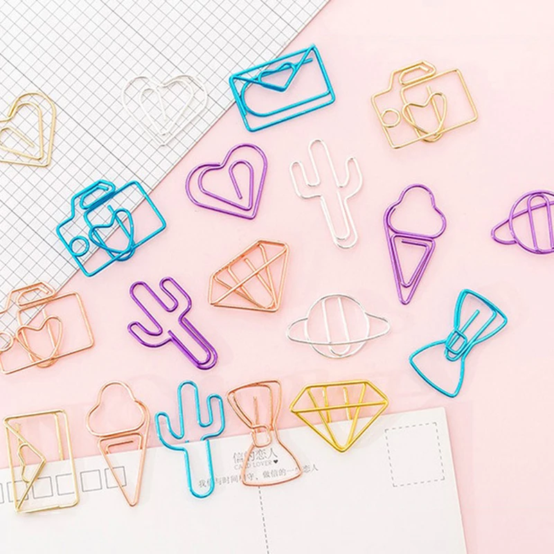 

10 pcs/pack cute Cactus star Ice Cream Mini Paper Clips Kawaii Stationery Metal Clear Binder Clips Photos Tickets Notes Letter