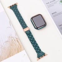 resin strap tempered glass case for apple watch band 44mm 45mm 42mm 40mm 38mm correa watchband for iwatch 7 6 se series 5 4 3