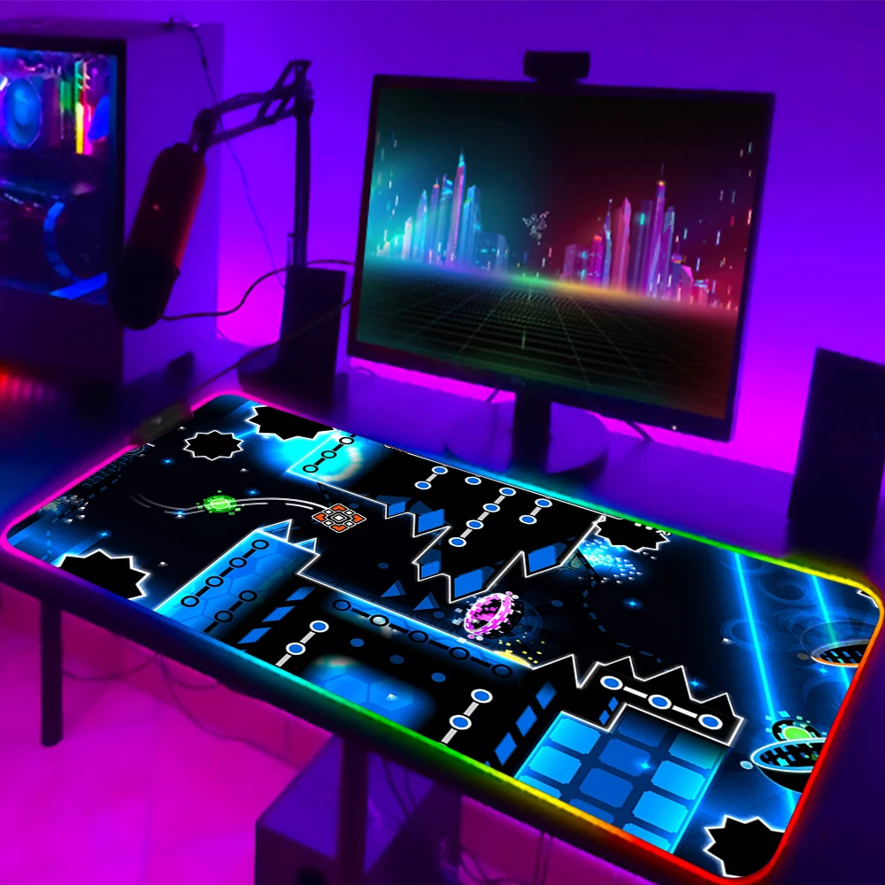 Cartoon Mausepad Geometry Dash Mouse Pad PC Gamer Computer Desk Mat Gaming Accessories Varmilo Anime RGB Backlight LED Mousepad |