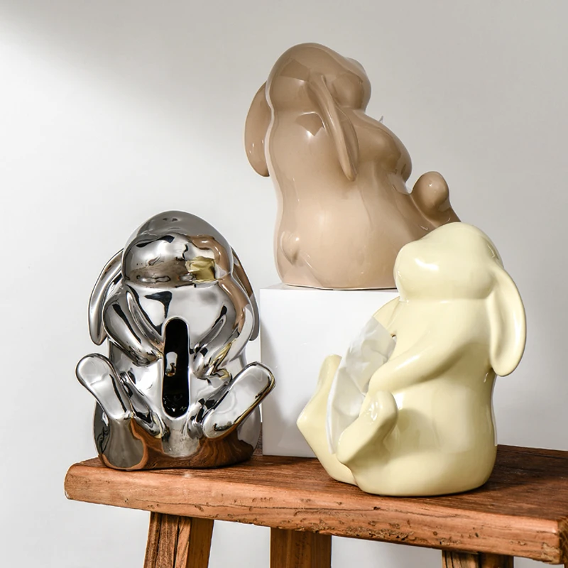

AhunderJiaz Light Luxury Ceramic Rabbit Tissue Box Cute Paper Drawer Roll Paper Tissue Storage Box Home Decoration Ornaments