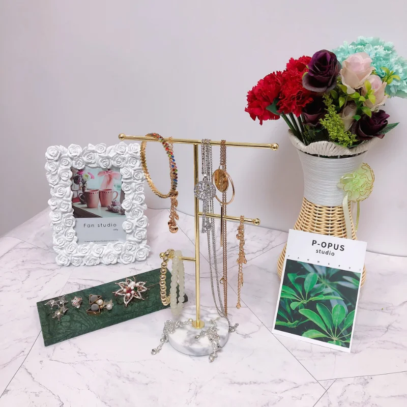 Marble Jewelry Rack Creative Electroplating Iron Storage Room Bedroom Changing Room Decoration Rack Decoration Rack Exquisite
