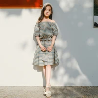 girls clothing kit 2022 xiahan childrens clothing casual style two piece one shoulder plaid skirt girls designer clothes