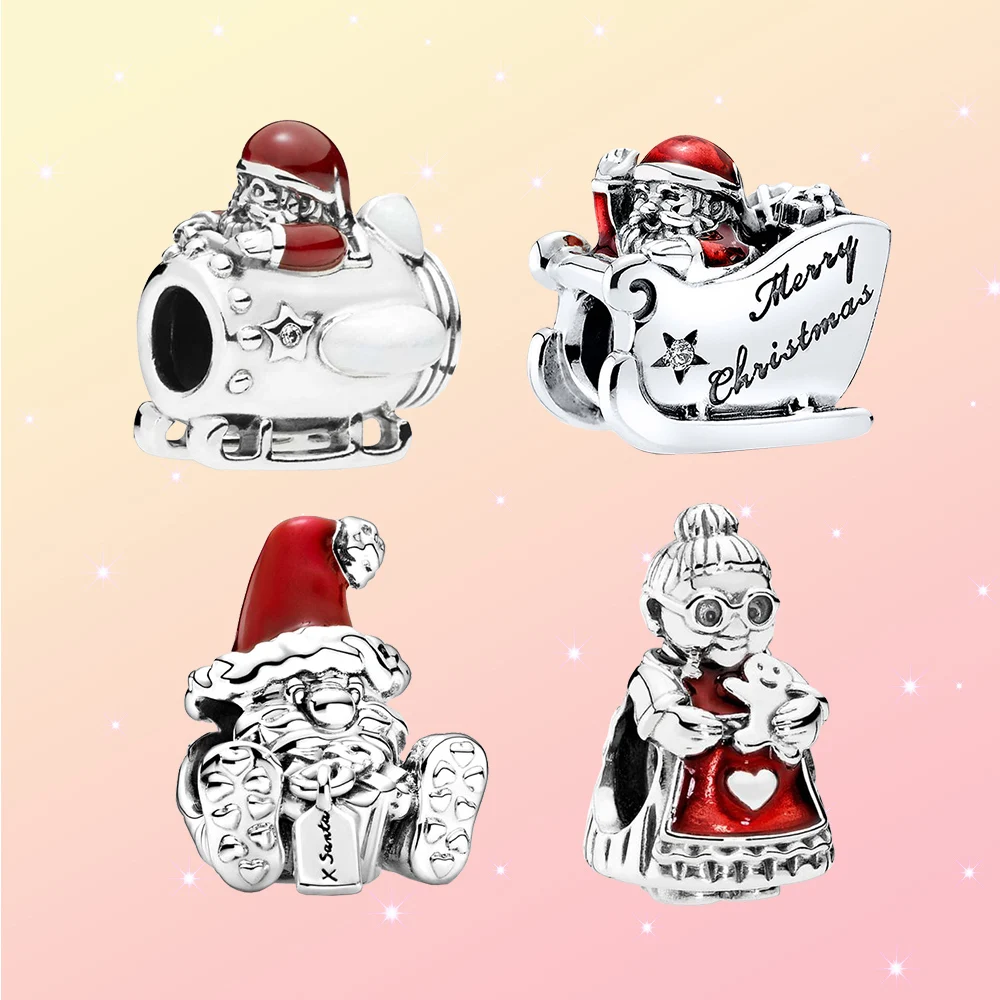 

925 Silver Christmas Character Shape Charm Pendant Fit For Pandora Trendy Anniversary Romantic DIY Jewelry Woman Gift