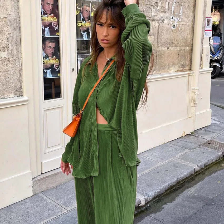 

Baggy Pants 2 Piece Set Women Spring Summer Fashion Outfit Long Sleeve Shirt And Trousers Y2k Aesthetic Streetwear Mathing Sets