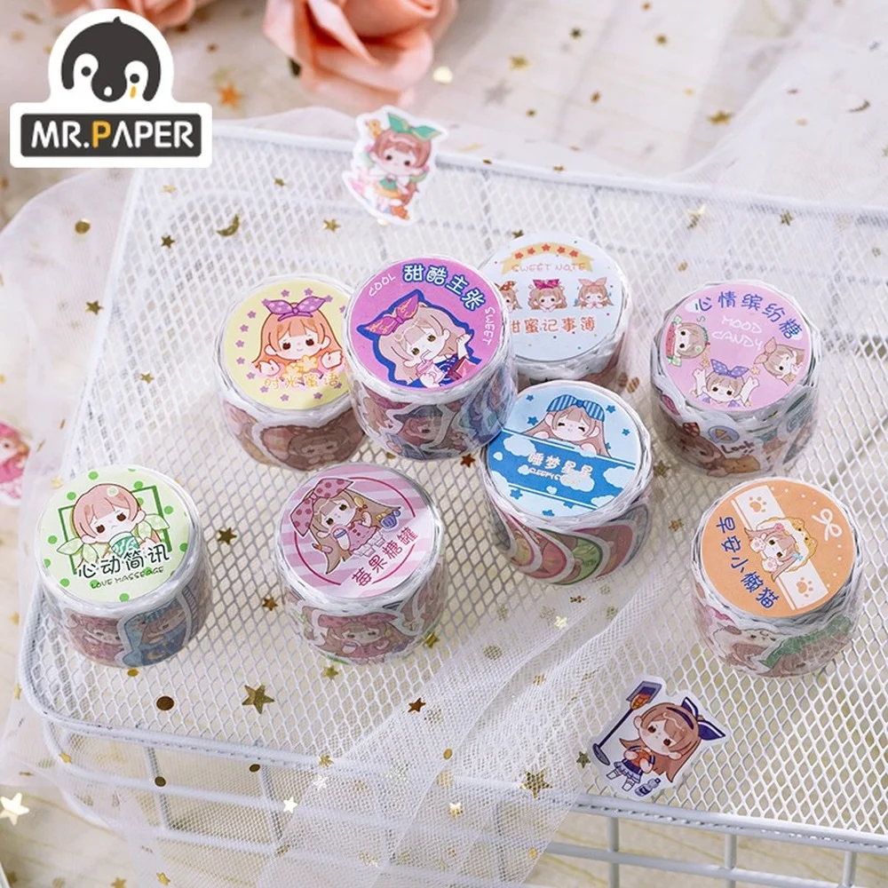 

Mr. Paper 8 Design Die-cut Washi Tape 100 Pieces of Independent Tape Hand Account DIY Decoration Material Masking Tape